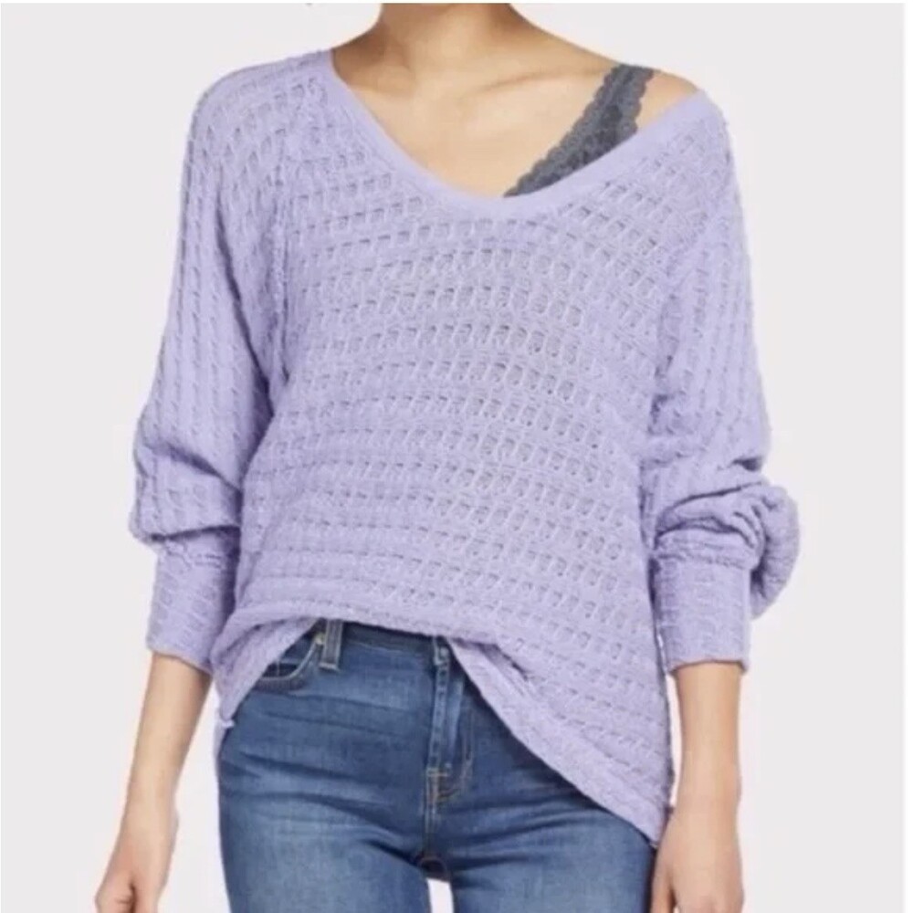 We the Free People Thiens Hacci Sweater Womens M Periwinkle Knit Baggy Slouch
